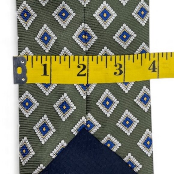 Bill Blass Silk Tie Geometric Green Blue Diamonds - Picture 5 of 6